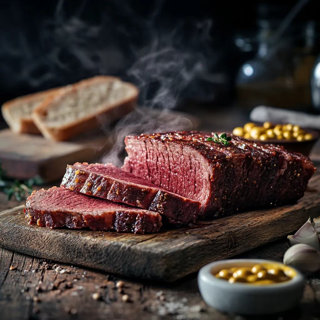 best sous vide corned beef recipe sliced on cutting board