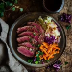 plated sous vide corned beef with cabbage