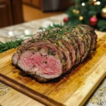 Sliced prime rib ready to serve