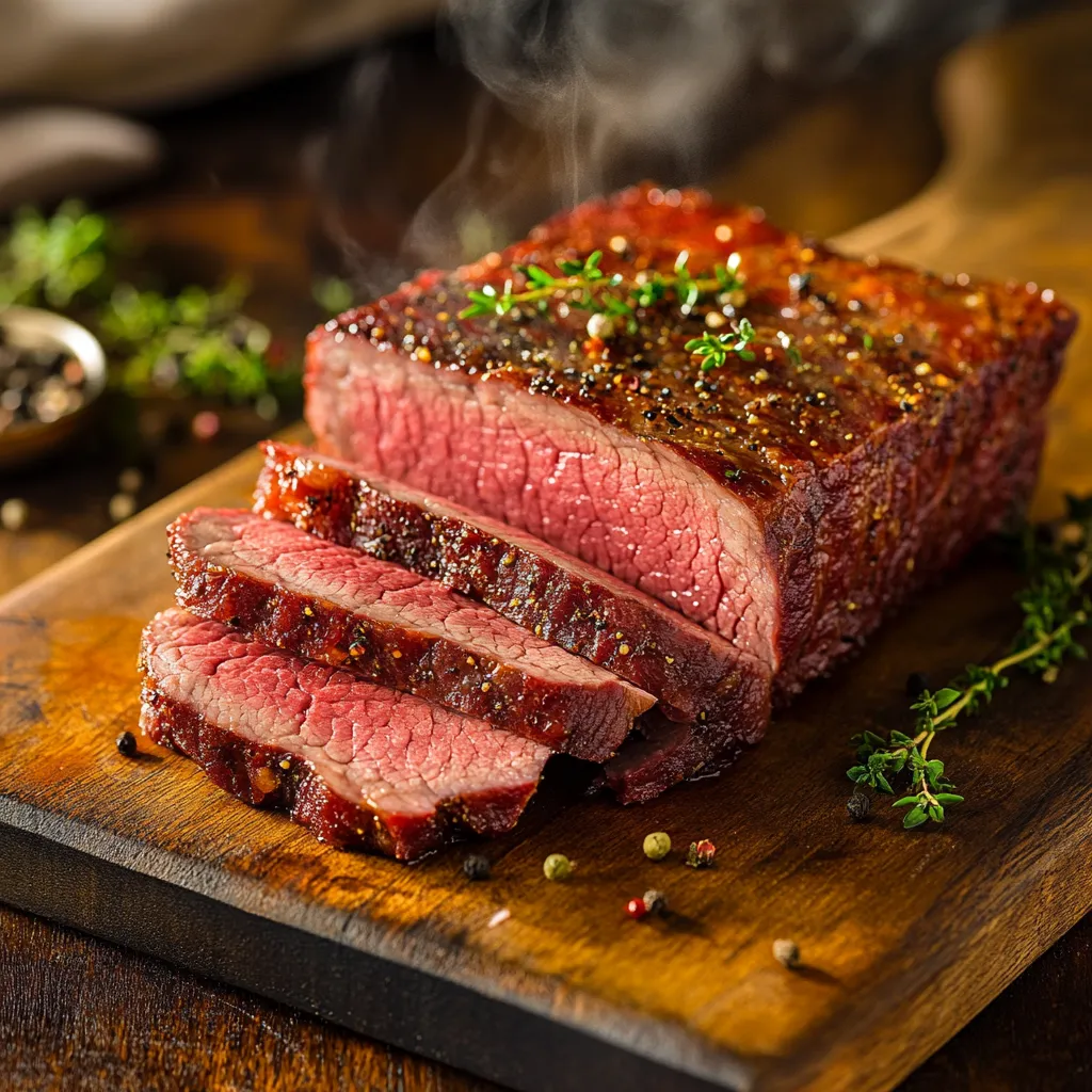 18hr sous vide corned beef sliced with steam and seared crust