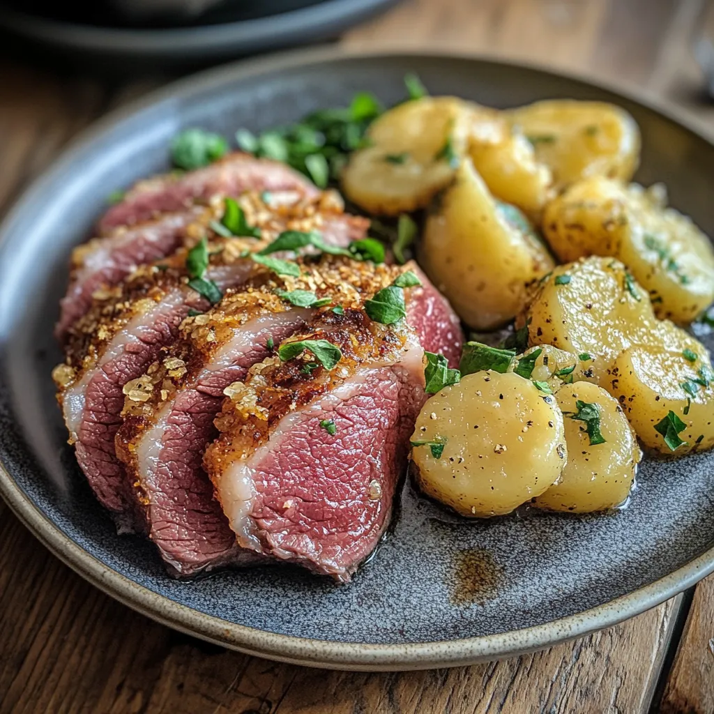 18hr sous vide corned beef sliced and served
