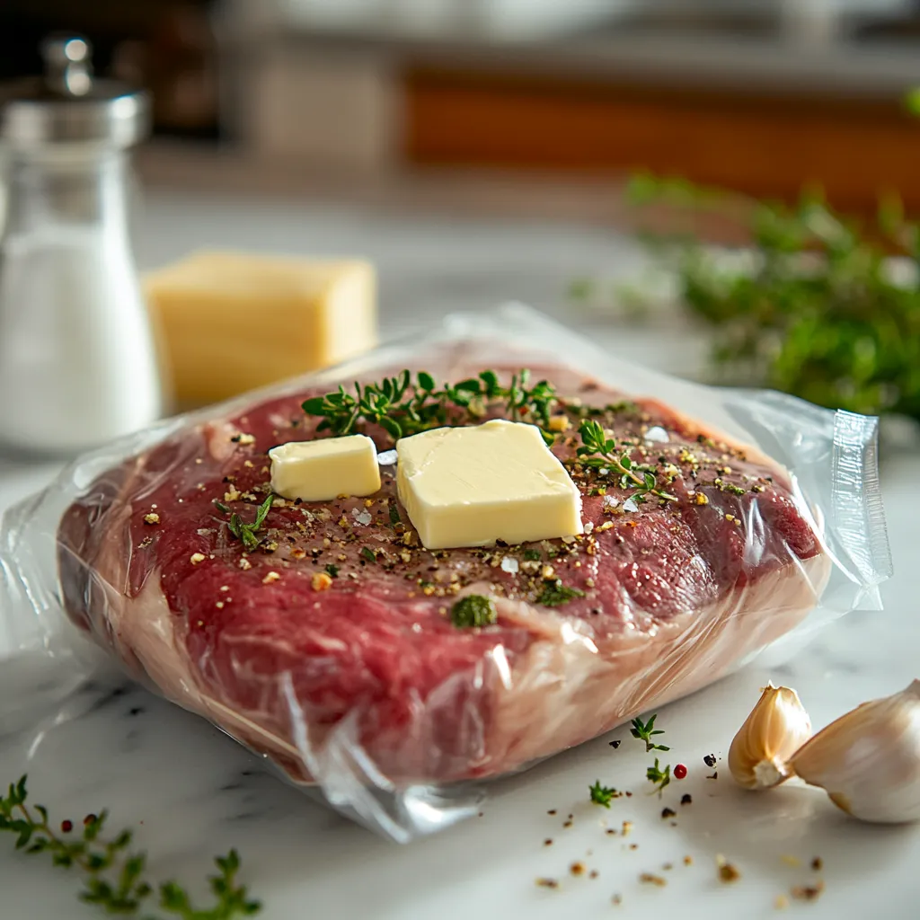 beef chuck steak sous vide served