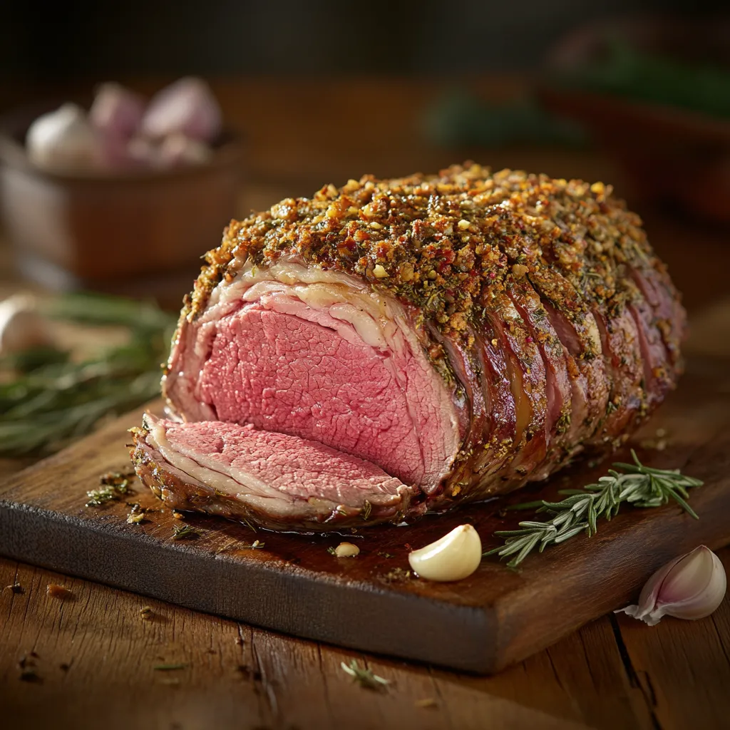 Best sous vide temp for prime rib cooked medium rare with garlic herb crust