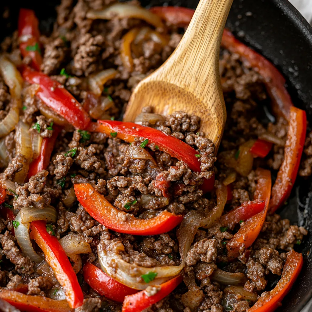 Sous Vide Ground Beef Lettuce Wraps: 5-Minute Prep, Bold Low-Carb Flavor 8 Browning sous vide ground beef with peppers and onions