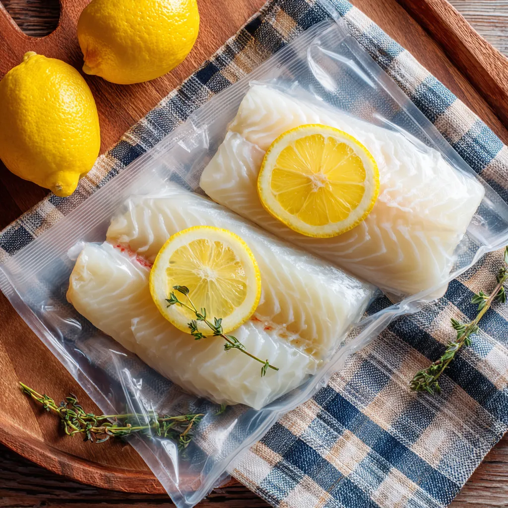 cod fillets vacuum-sealed for sous vide