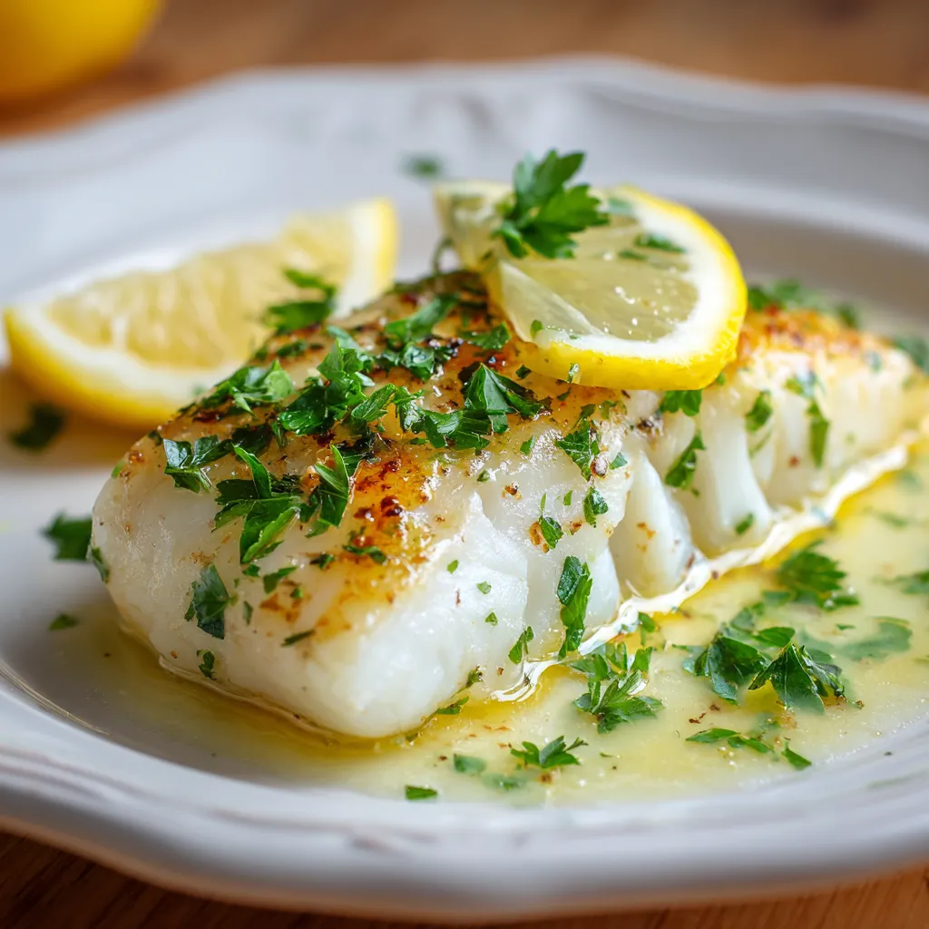 cod sous vide recipe plated with butter sauce