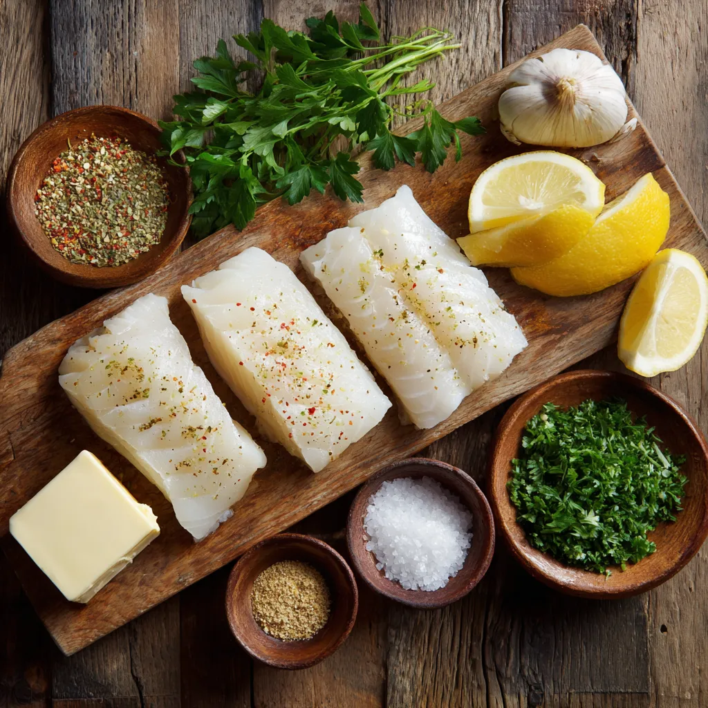 cod sous vide ingredients arranged for prep