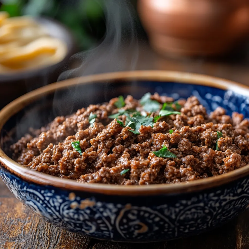 Cooked ground beef served in a bowl for tacos or pasta
