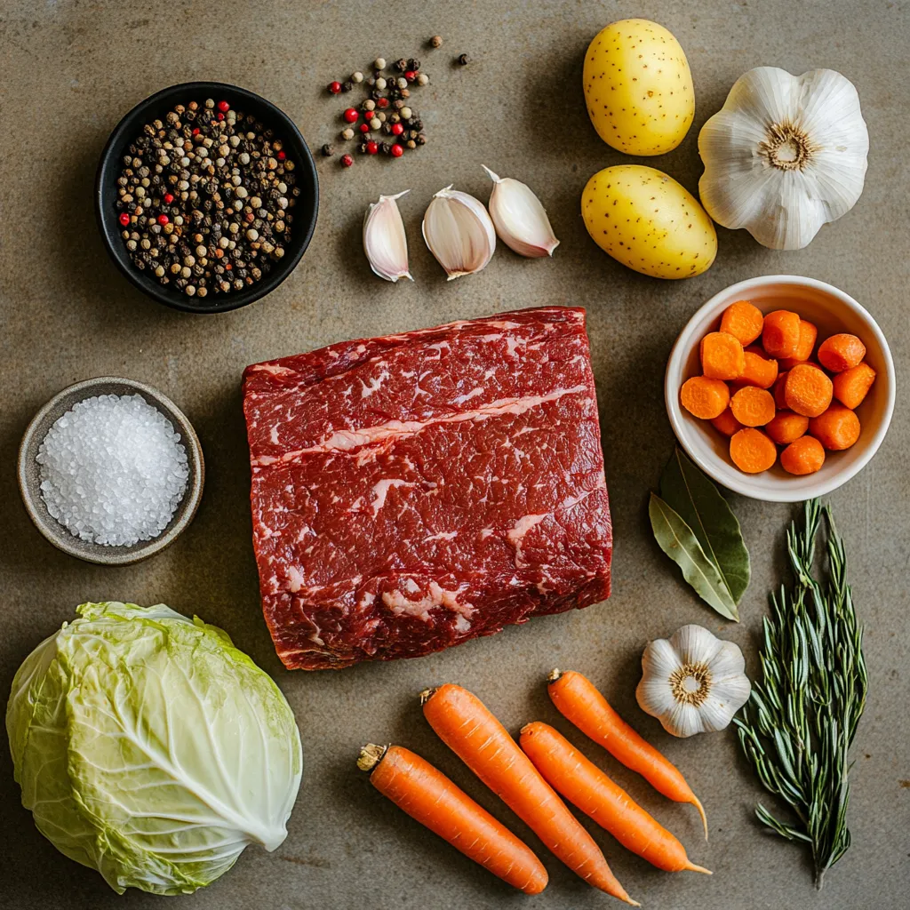 Corned Beef Sous Vide 24 Hours – The Ultimate Guide to Perfect Tenderness 7 sous vide corned beef ingredients laid out