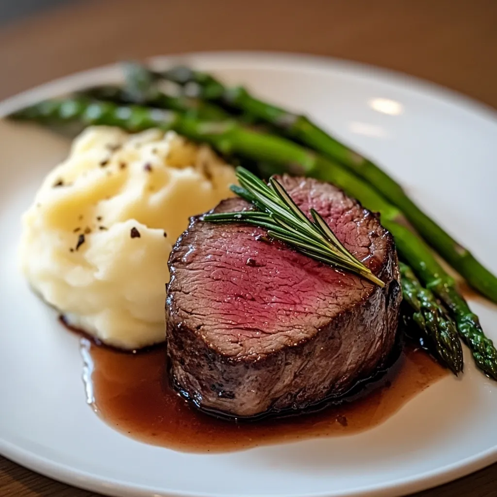 Sous vide cooked filet mignon without searing, pink and juicy on plate
