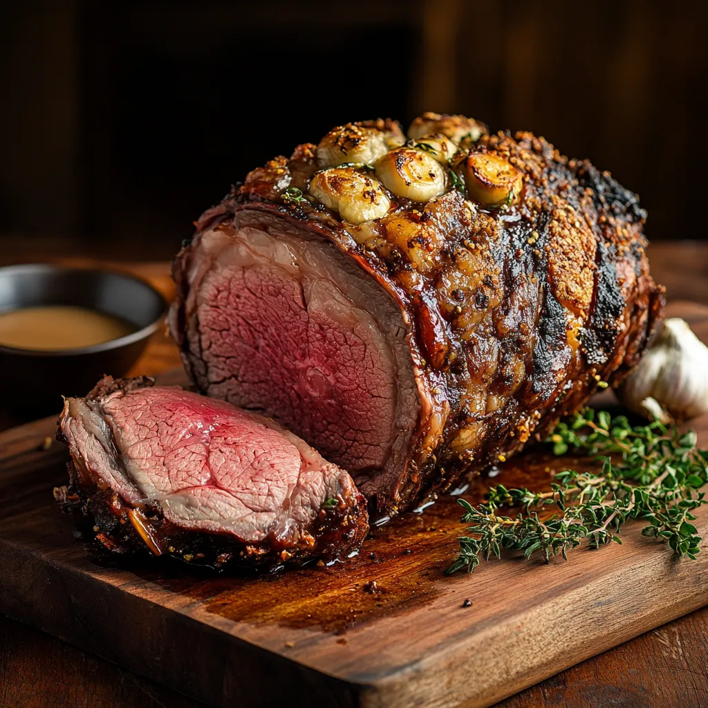 Foolproof sous vide prime rib roast sliced and ready to serve