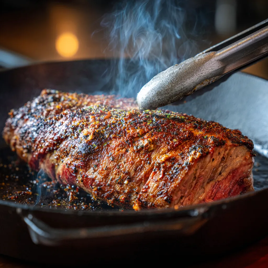 searing sous vide dry rubbed tri-tip