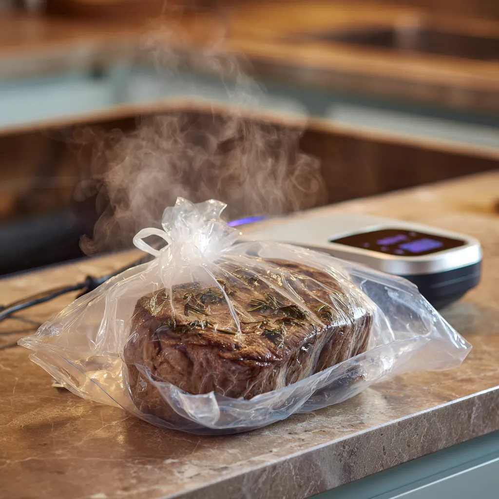 Sous Vide Filet Mignon Cooking in Water Bath