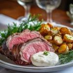 sliced medium-rare sous vide prime rib served