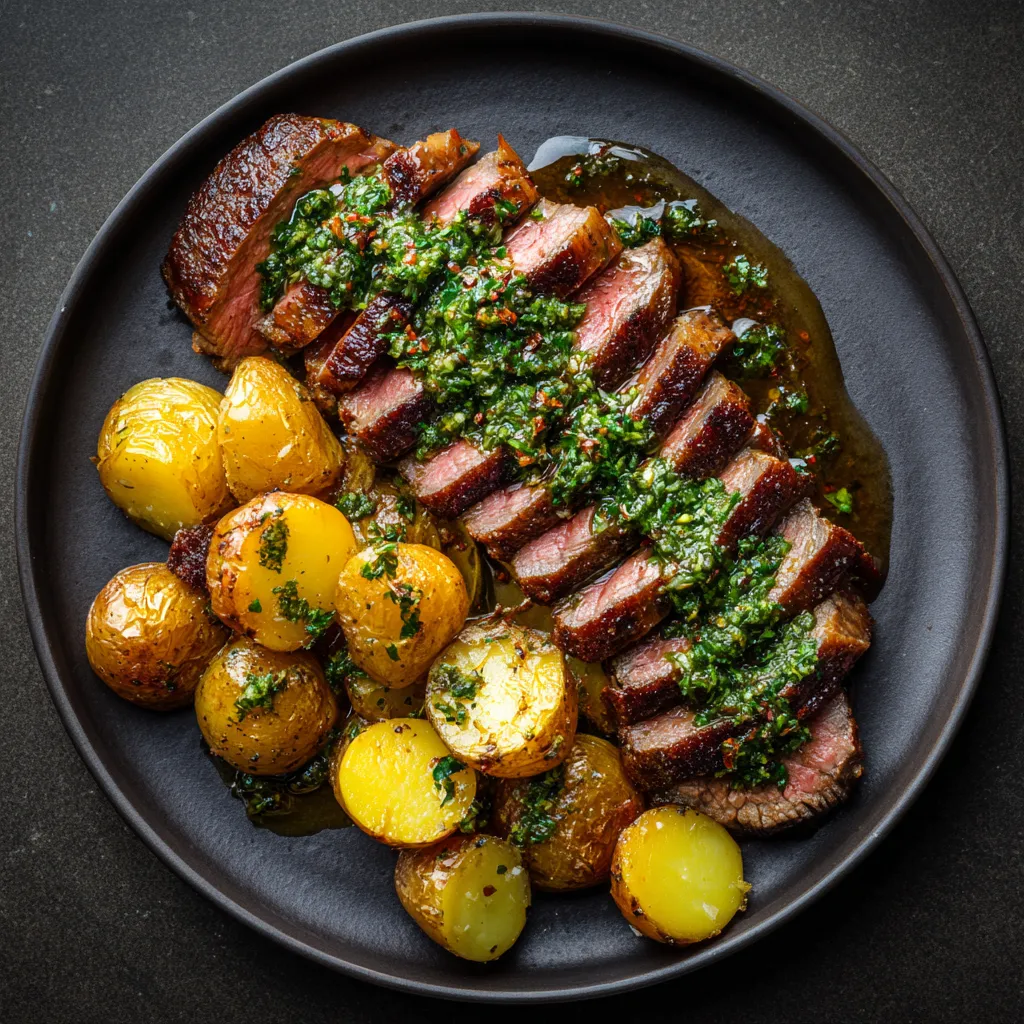 Plated sous vide picanha roast with sides