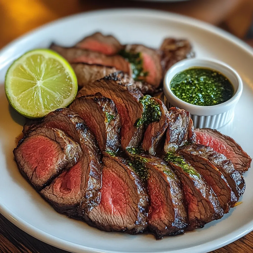 Sliced sous vide picanha served with dipping sauce