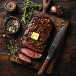 Final presentation of 2 inch sous vide ribeye steak