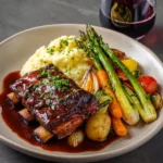 plated sous vide beef baby back ribs dinner