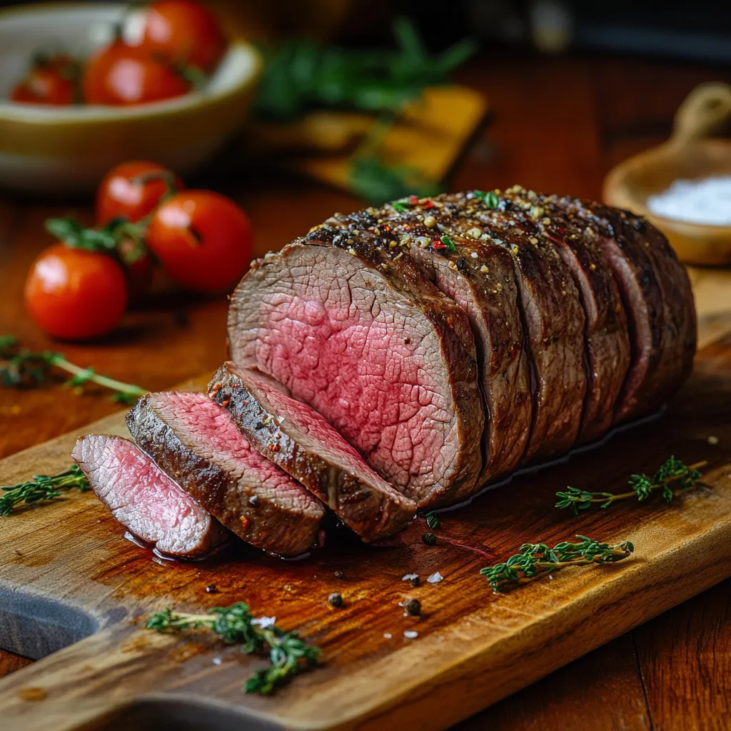 sous vide beef tenderloin sliced