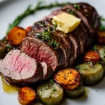 plated sous vide beef tenderloin