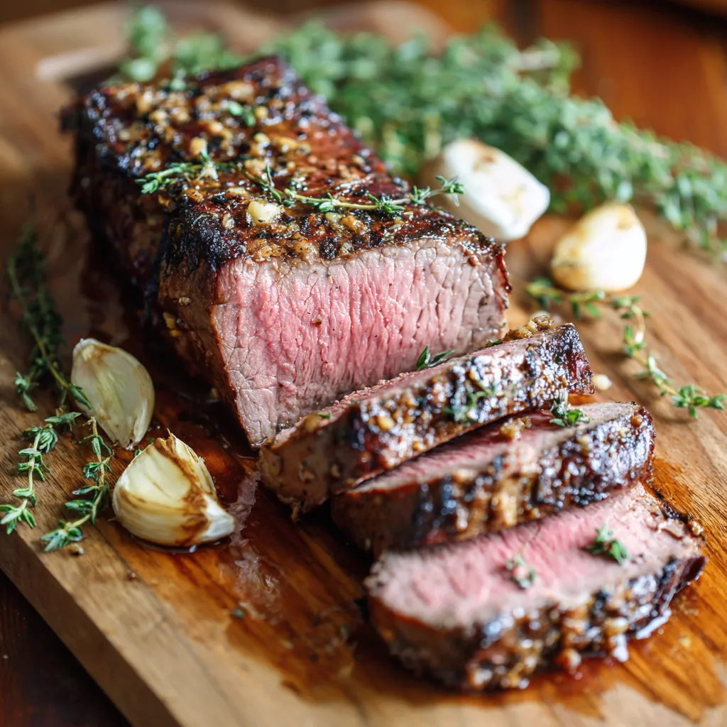 sous vide beef tri-tip roast perfectly sliced