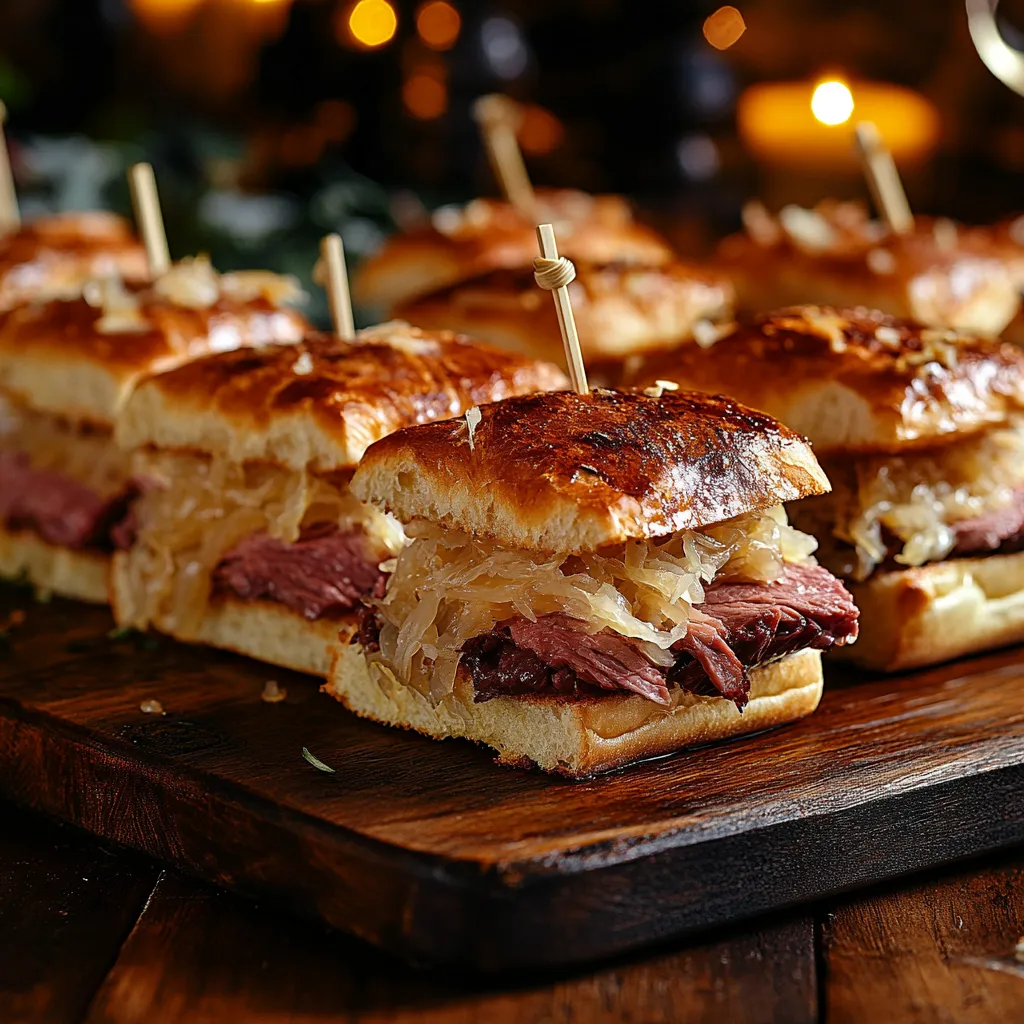 Sous vide corned beef sliders on a party platter