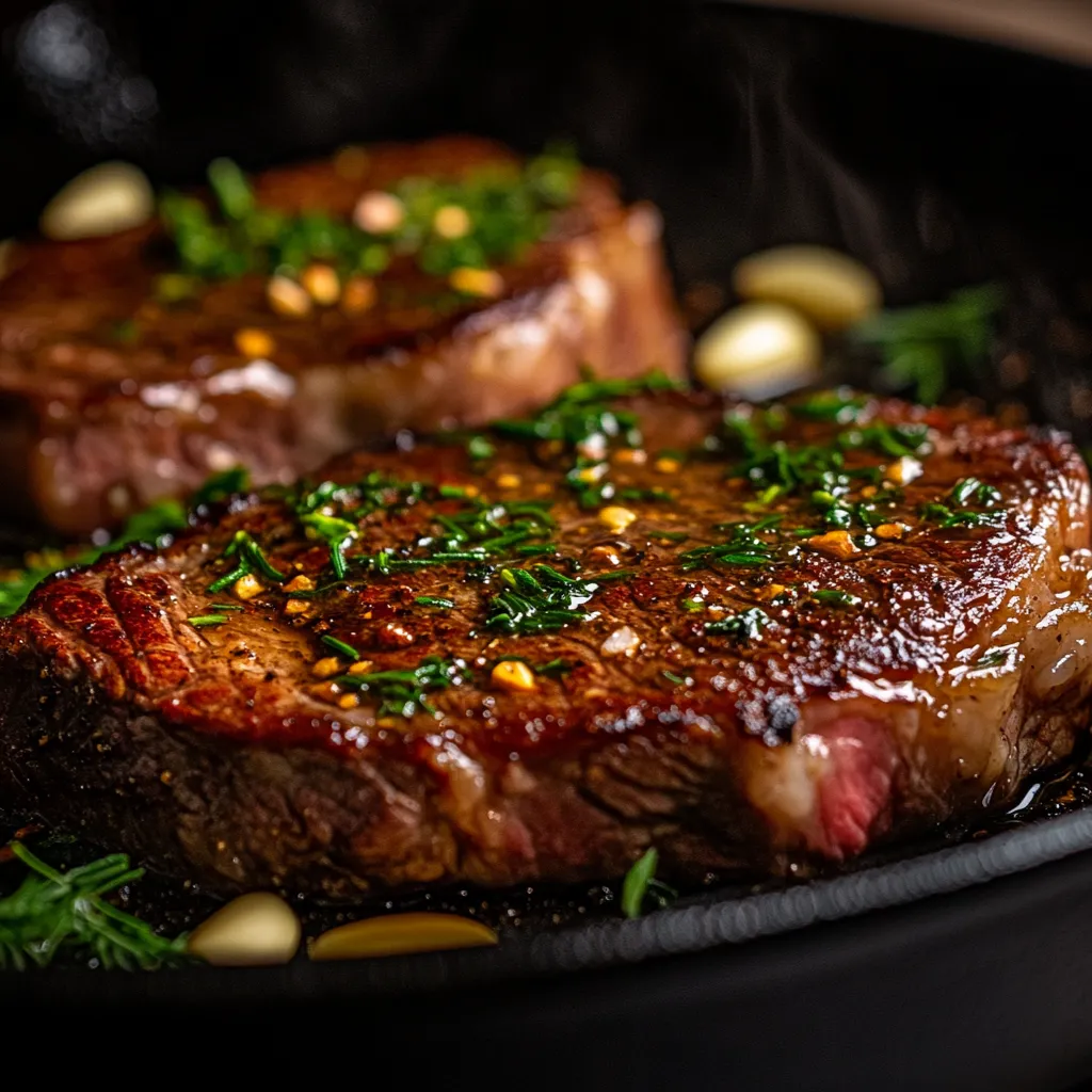 Searing sous vide frozen ribeye in cast iron skillet