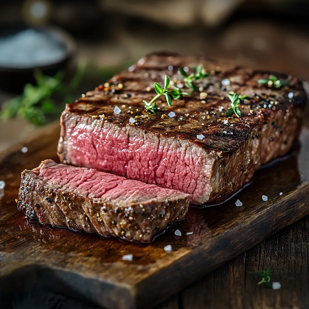 Sous Vide Griddled Steak sliced with crust and pink center