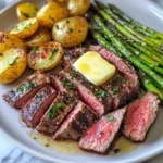 Sous Vide Griddled Steak plated with butter and sides