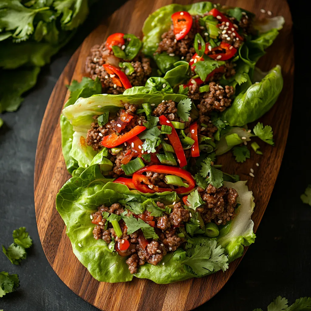 Sous vide ground beef lettuce wraps on a platter