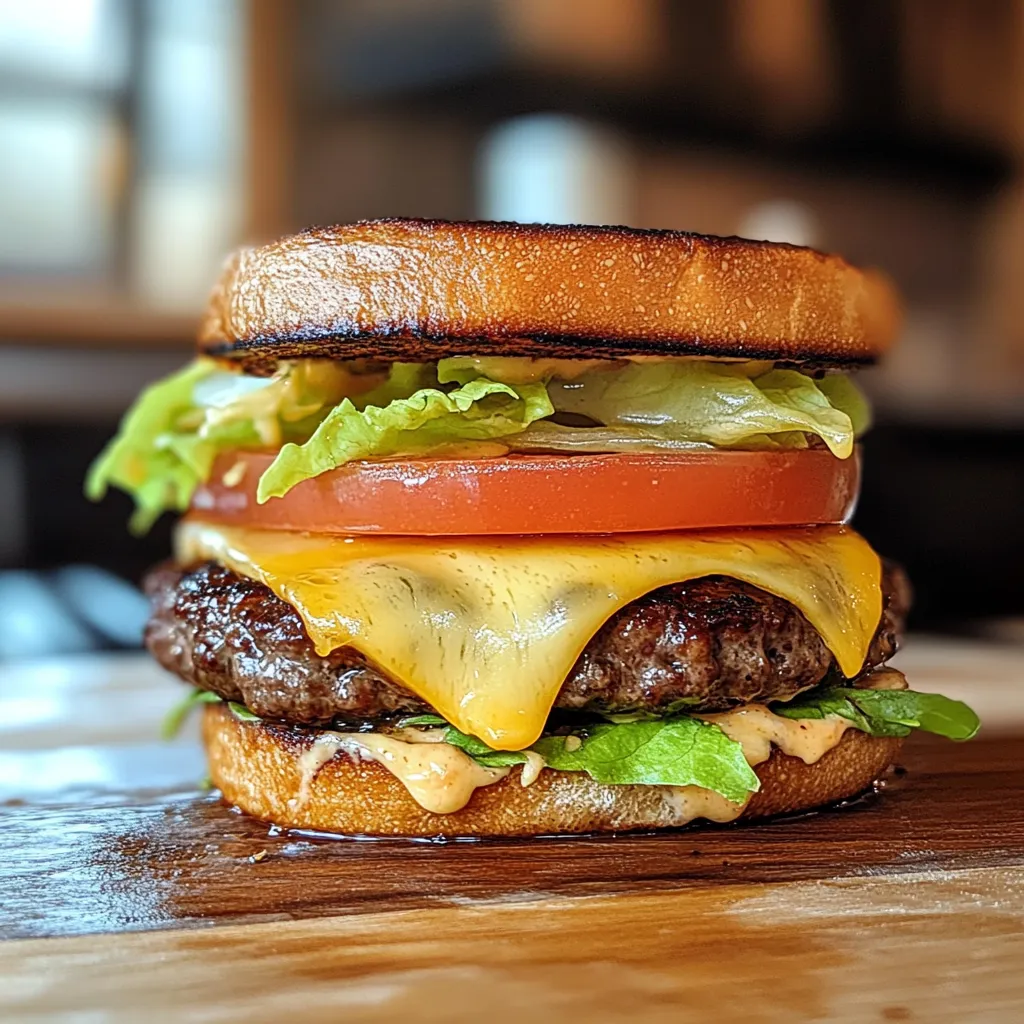 Sous vide hamburger patty on toasted bun with cheese
