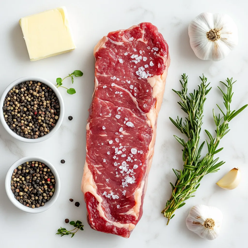 sous vide New York steak ingredients flat lay