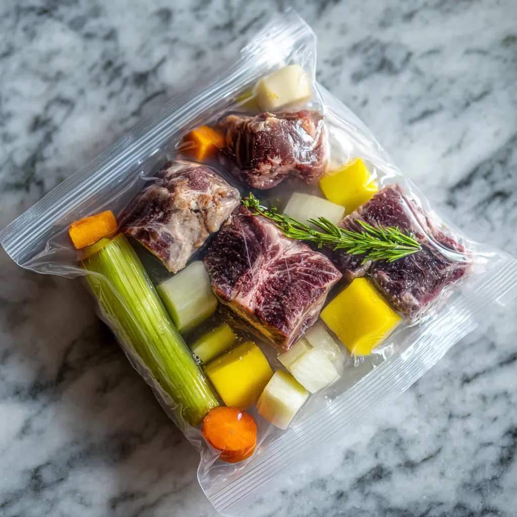 oxtail in vacuum bag ready for sous vide cooking