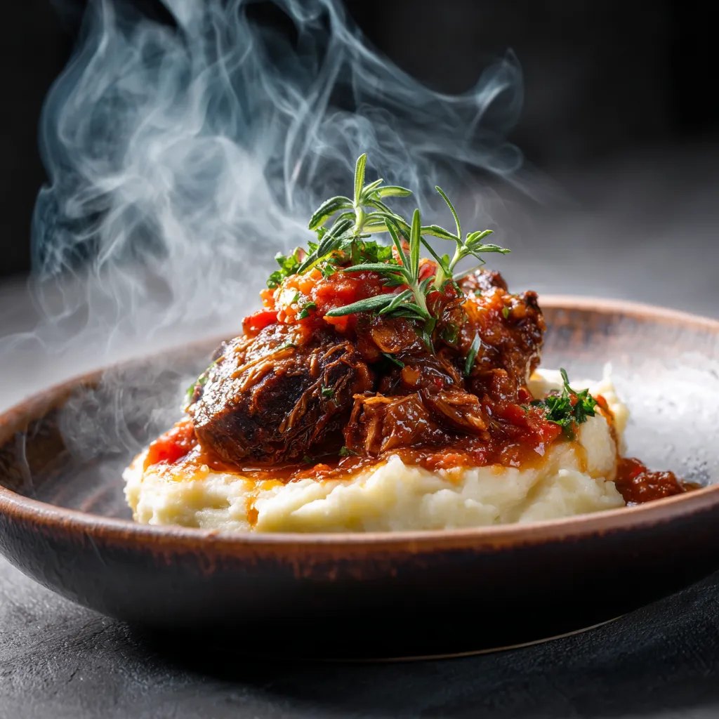 sous vide oxtail recipe served with mashed potatoes
