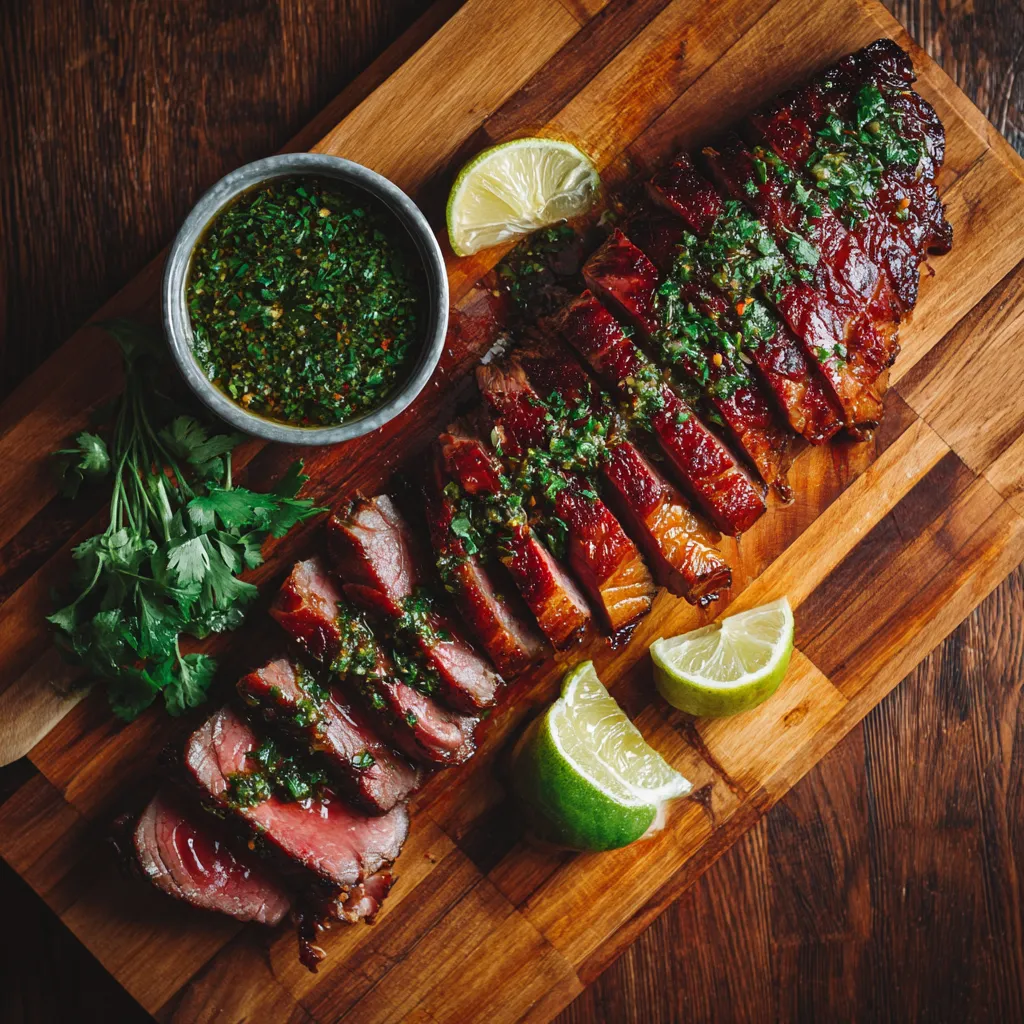 Sous Vide Picanha Brazilian Steak sliced with chimichurri