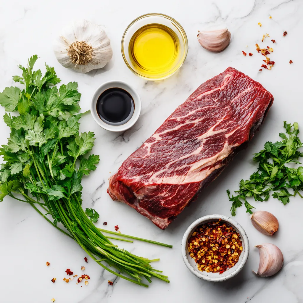 Sous Vide Picanha with Cilantro Chimichurri ingredients laid out
