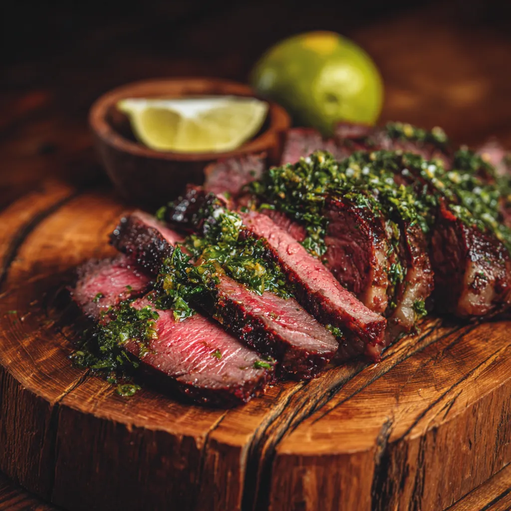 Sliced sous vide picanha Brazilian steak served with lime