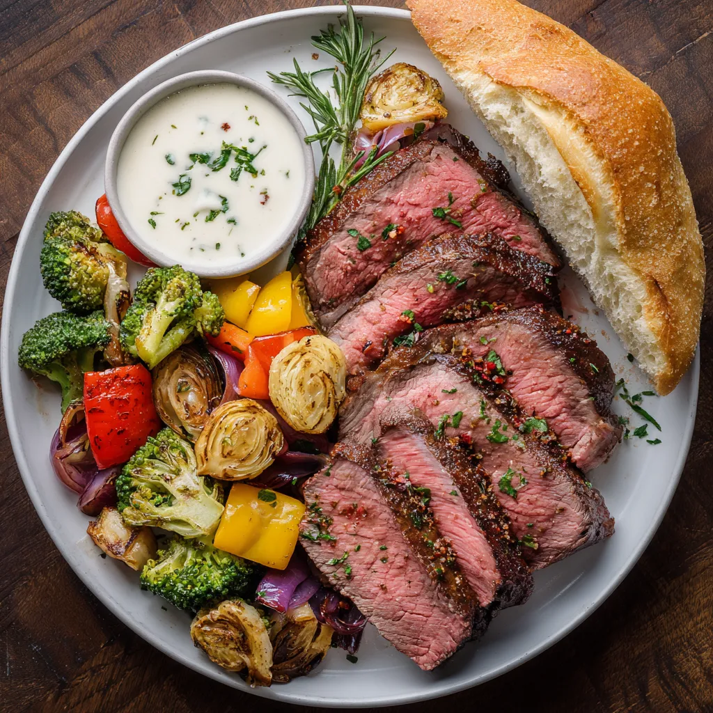 Sous vide picanha served with sauce and sides