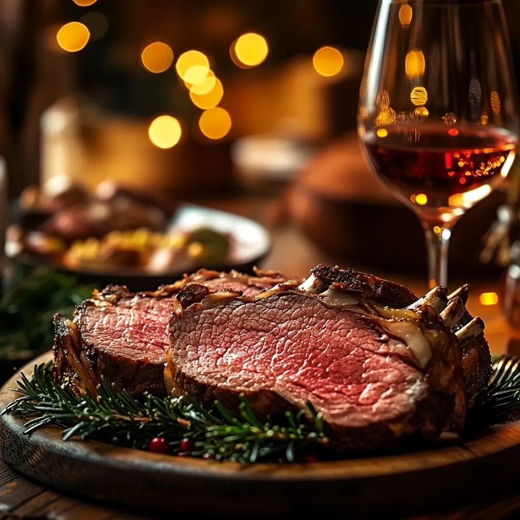 sous vide prime rib for two plated in romantic dinner setting