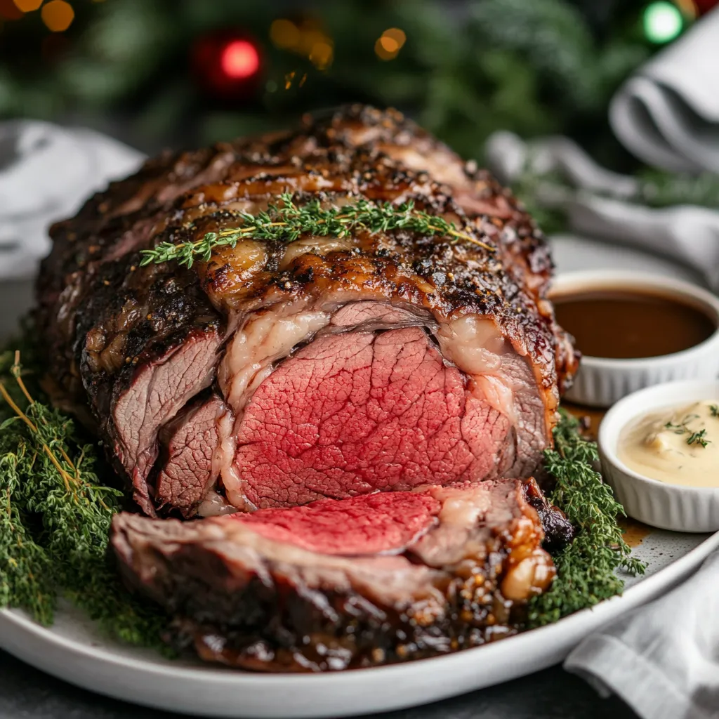 Foolproof Sous Vide Prime Rib Recipe | Ultimate Guide + 7 Tips 9 Served foolproof sous vide prime rib slices with au jus