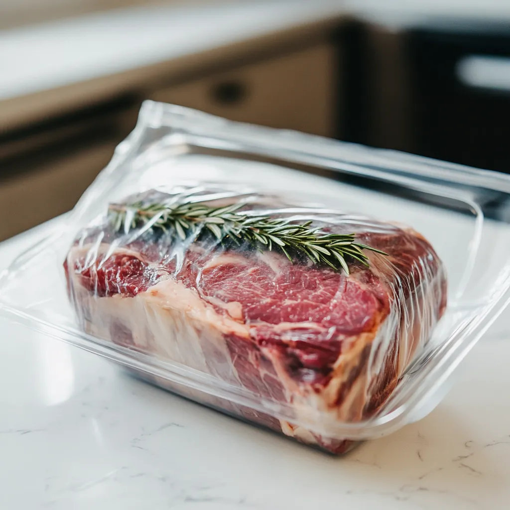 Sous Vide Prime Rib for Two – Juicy, Perfect Results (2025) 8 prime rib sealed in sous vide bag in water bath