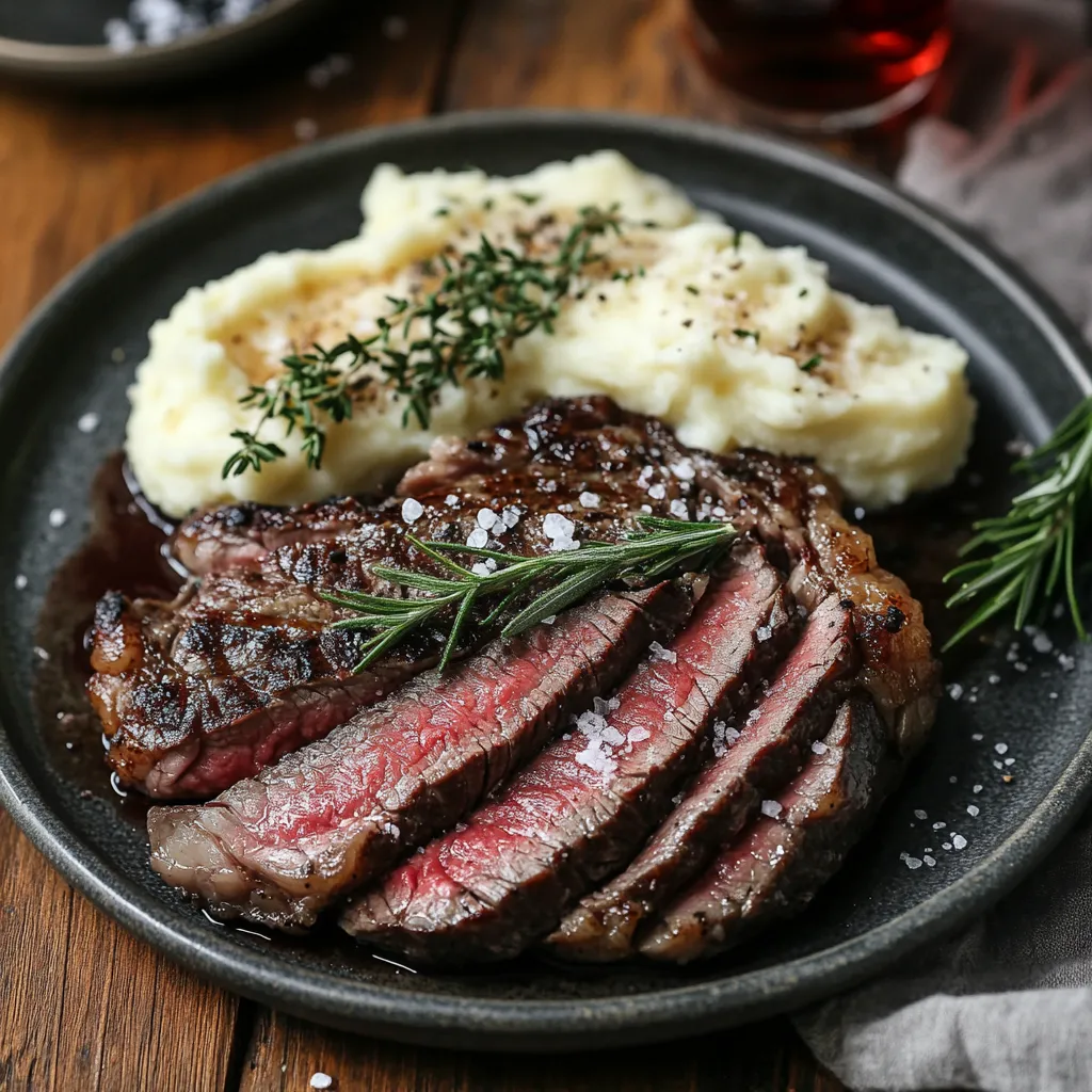 served sous vide ribeye steak recipe with sides