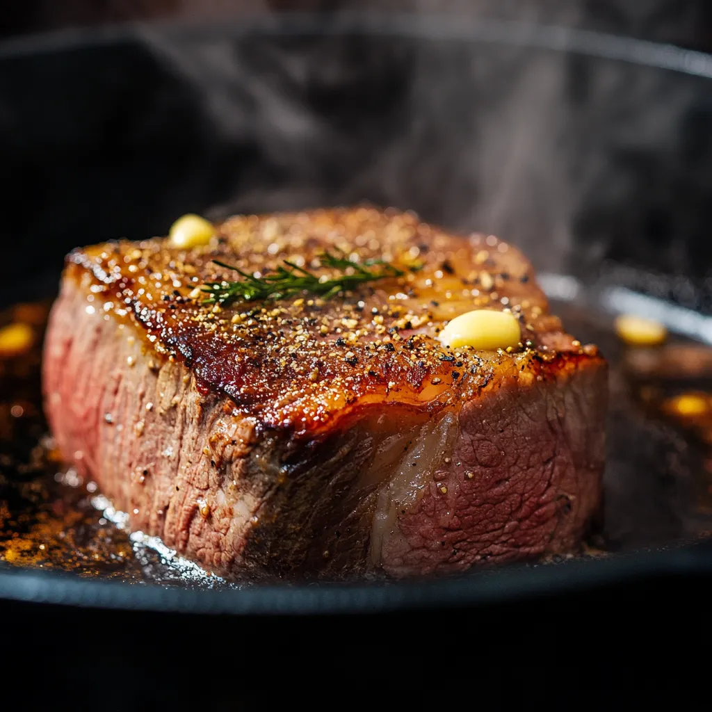 Sous Vide Roast Beef – Ultimate 7-Hour Method for Perfect Results 9 Text: Sous vide roast beef searing in skillet to build crust