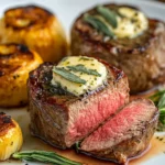 Finished sous vide steak with sage butter