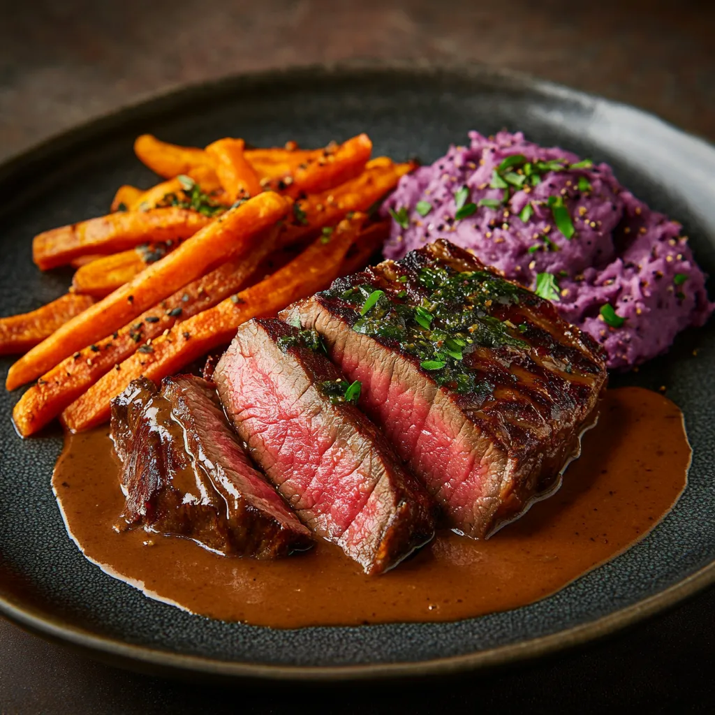 Sous Vide Steak Sirloin – Delicious 7-Step Guide for Perfect Results 9 plated sous vide steak sirloin with gravy and sides