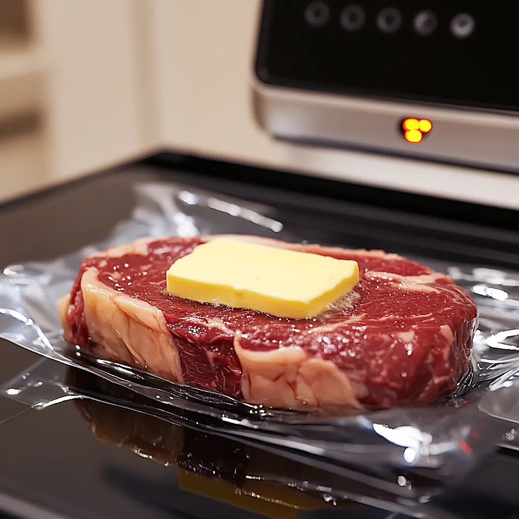 Sous Vide Steak with Mushroom Sauce – 5 Juicy Wins 8 Sirloin steak cooking in sous vide water bath