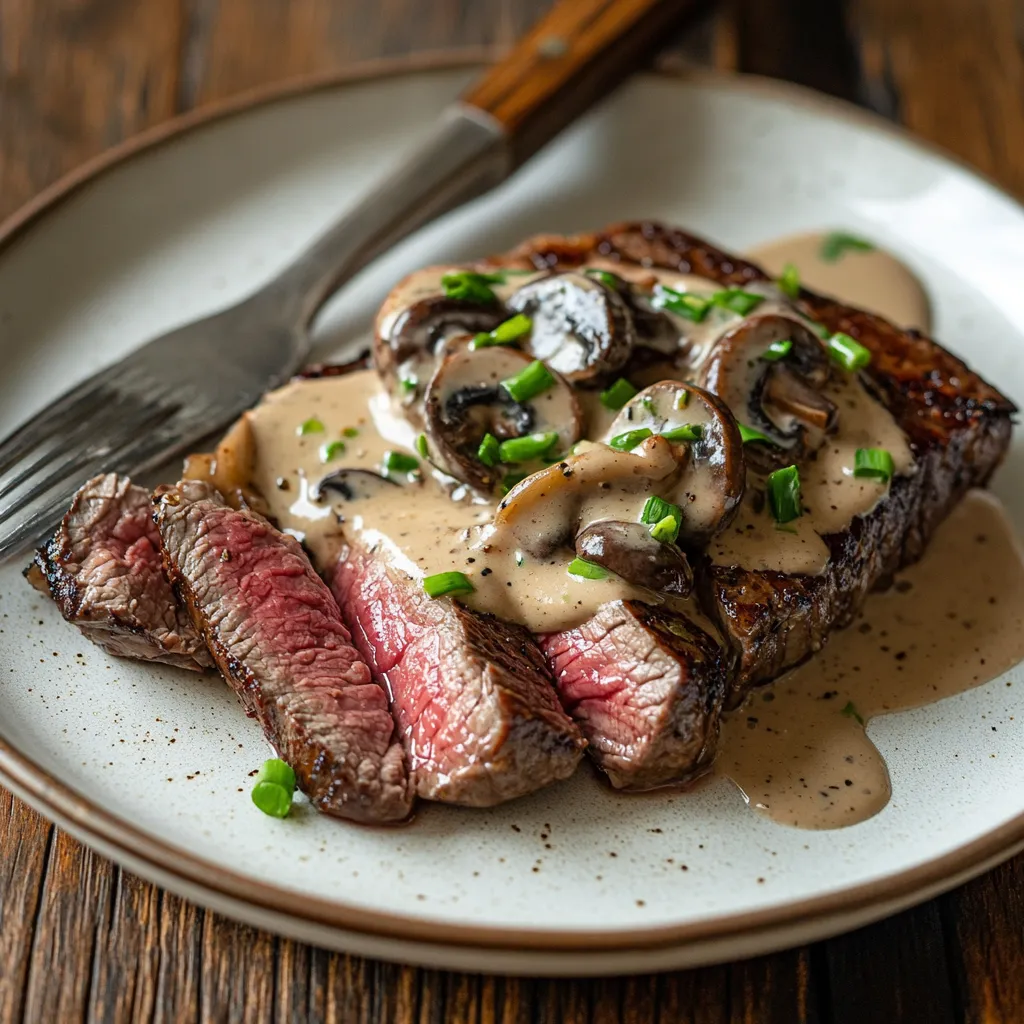 Sous Vide Steak with Mushroom Sauce plated