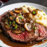Served Sous Vide Steak with Mushroom Sauce