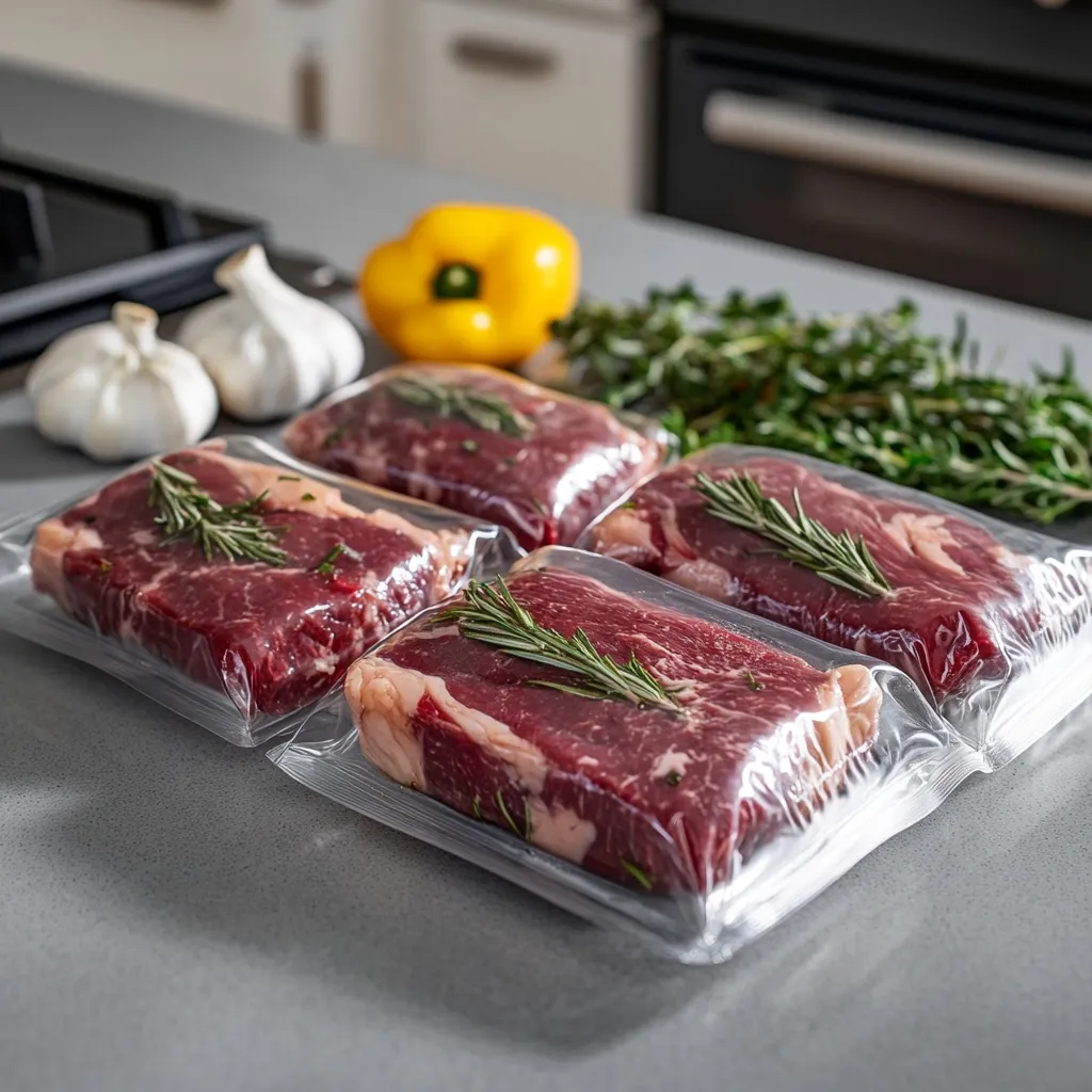 Sous Vide Strip Steak Recipe | Amazing Juicy Steak (2025 Guide) 8 Sous Vide Strip Steak sealed and cooking