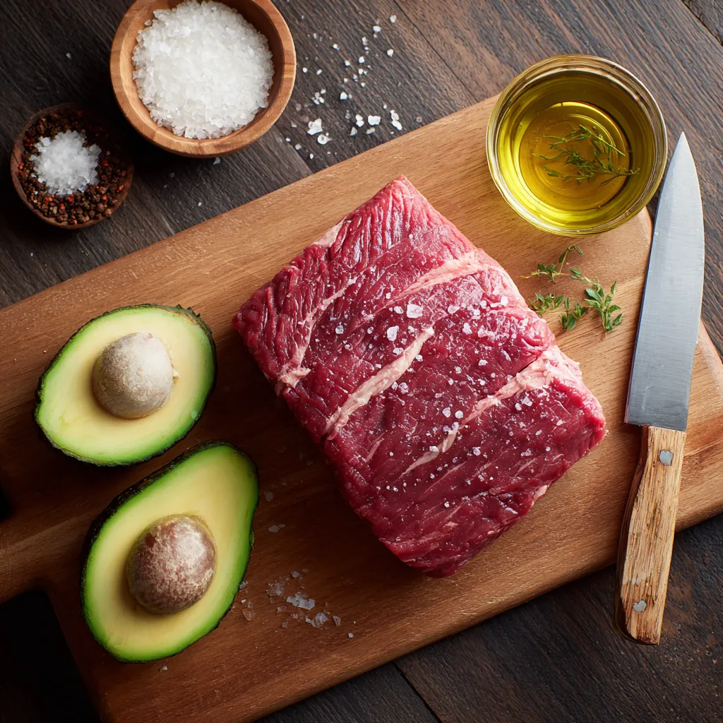 Ingredients for sous vide top sirloin cap with roast, salt, oil